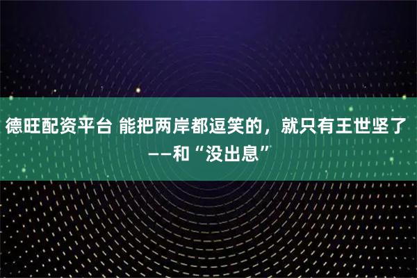 德旺配资平台 能把两岸都逗笑的，就只有王世坚了 ——和“没出息”